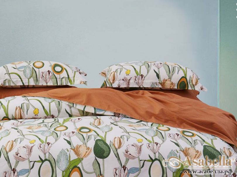 картинка комплект постельного белья 1,5-спальный, печатный сатин 1729-4s от магазина asabella в Санкт-Петербурге