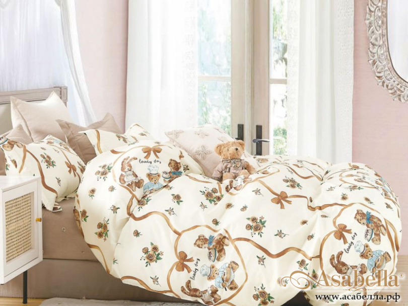картинка комплект постельного белья 1,5-спальный, печатный сатин 1990-4s от магазина asabella в Санкт-Петербурге