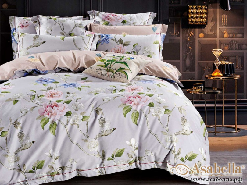 картинка комплект постельного белья 1,5-спальный, печатный сатин 1349-4s от магазина asabella в Санкт-Петербурге