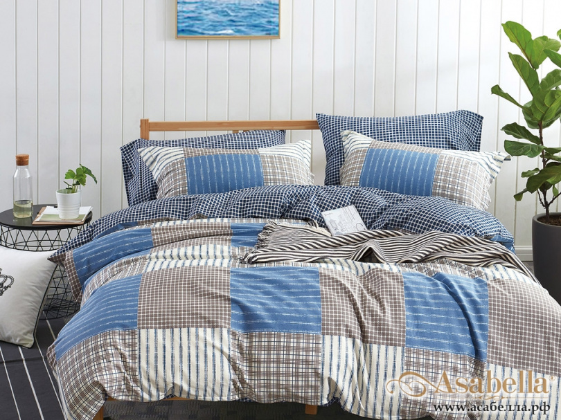 картинка комплект постельного белья 1,5-спальный, печатный сатин 503-4s от магазина asabella в Санкт-Петербурге