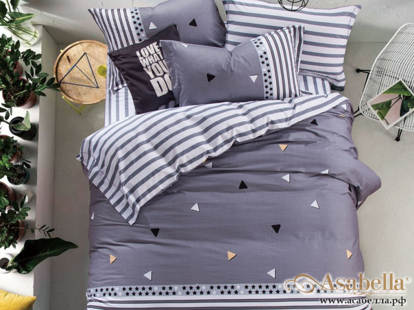 картинка комплект постельного белья 1,5-спальный, печатный сатин 408-4s от магазина asabella в Санкт-Петербурге