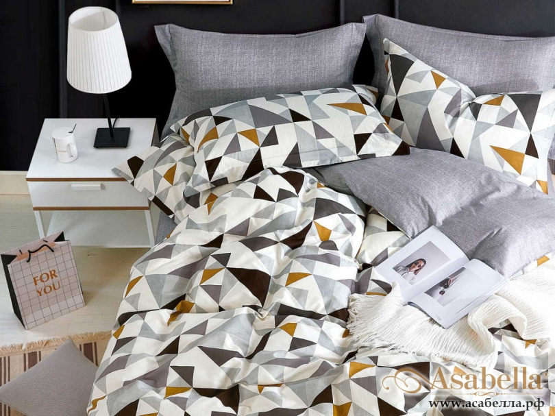 картинка комплект постельного белья 1,5-спальный, печатный сатин 1285-4s от магазина asabella в Санкт-Петербурге