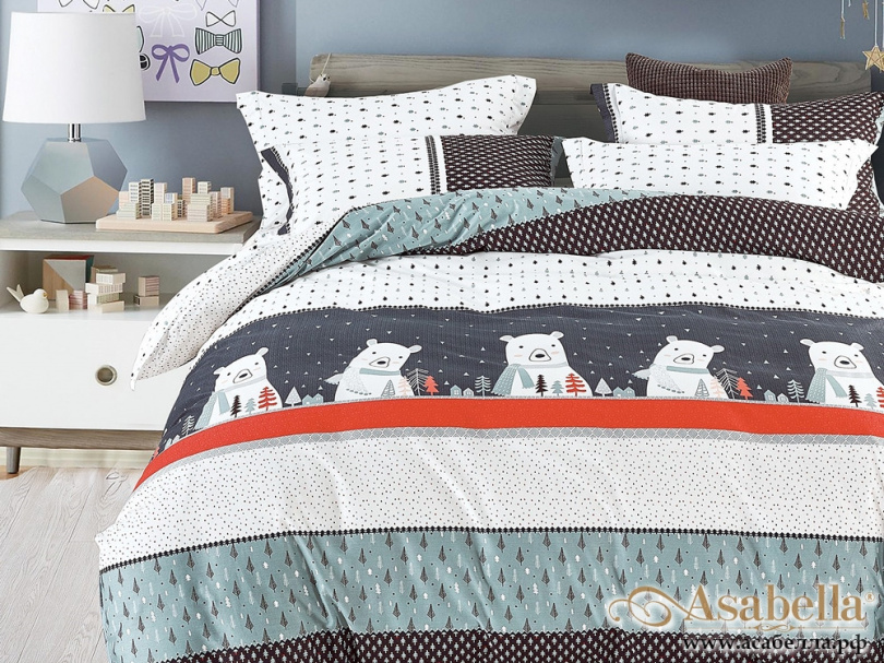 картинка комплект постельного белья 1,5-спальный, печатный сатин 1032-4xs от магазина asabella в Санкт-Петербурге